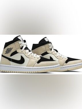 Nike Air Jordan 1 Mid Barely Orange OG Cream and Black Sneakers